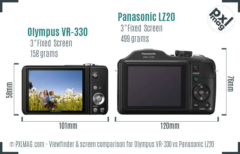 Olympus VR-330 vs Panasonic LZ20 Screen and Viewfinder comparison