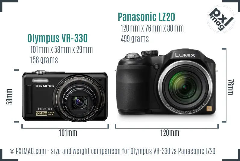 Olympus VR-330 vs Panasonic LZ20 size comparison