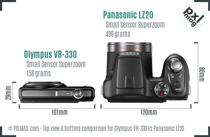 Olympus VR-330 vs Panasonic LZ20 top view buttons comparison