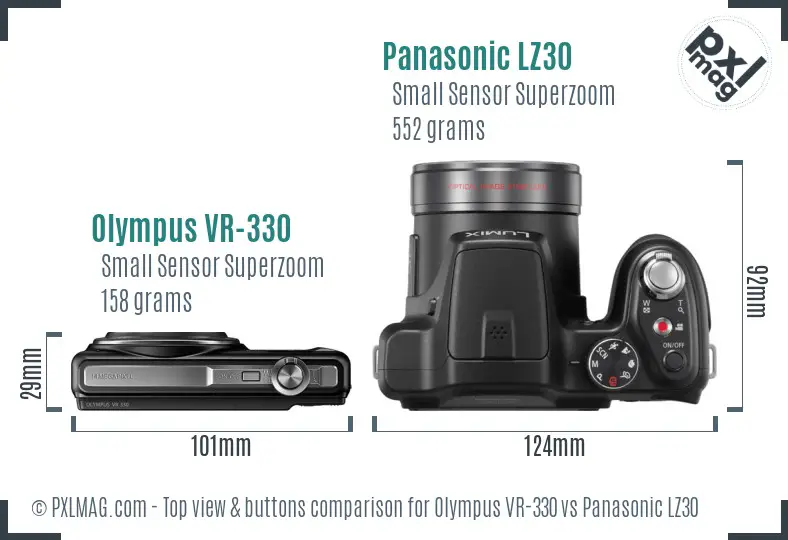 Olympus VR-330 vs Panasonic LZ30 top view buttons comparison