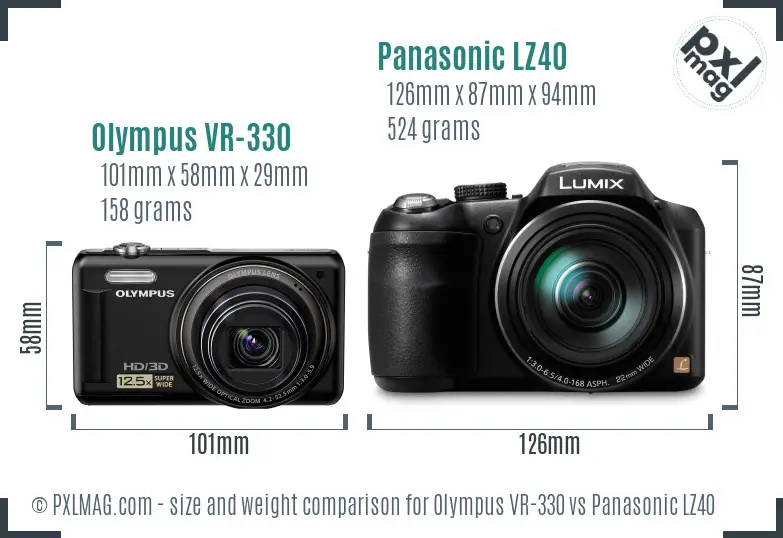 Olympus VR-330 vs Panasonic LZ40 size comparison