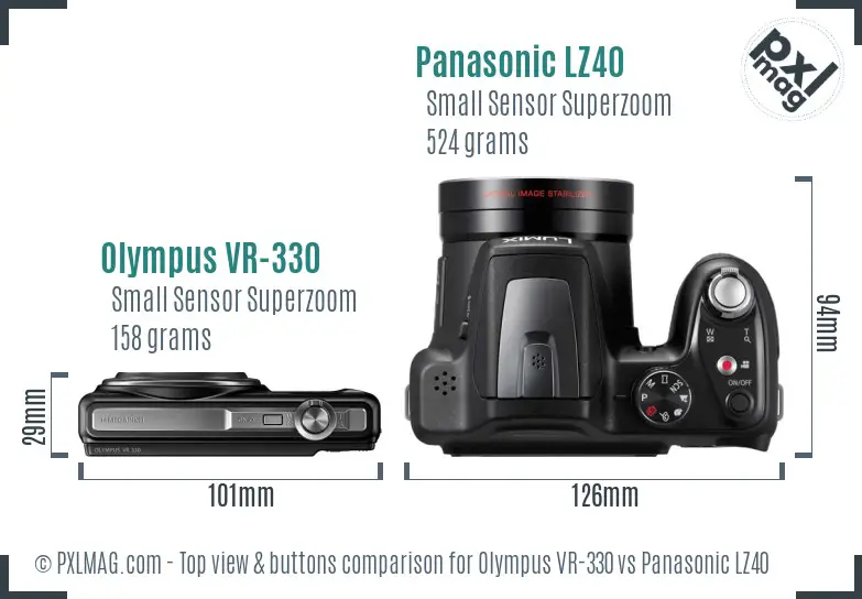 Olympus VR-330 vs Panasonic LZ40 top view buttons comparison