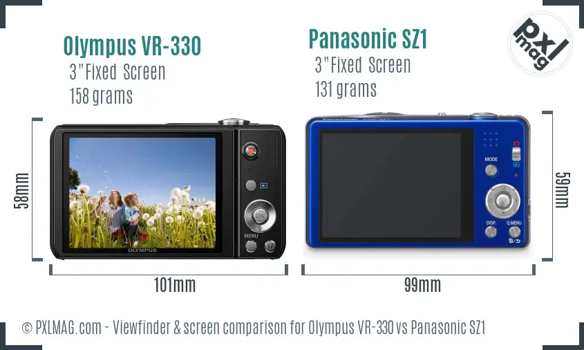 Olympus VR-330 vs Panasonic SZ1 Screen and Viewfinder comparison