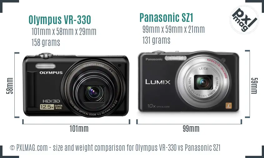 Olympus VR-330 vs Panasonic SZ1 size comparison