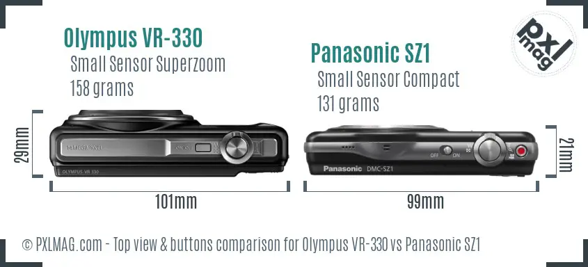 Olympus VR-330 vs Panasonic SZ1 top view buttons comparison