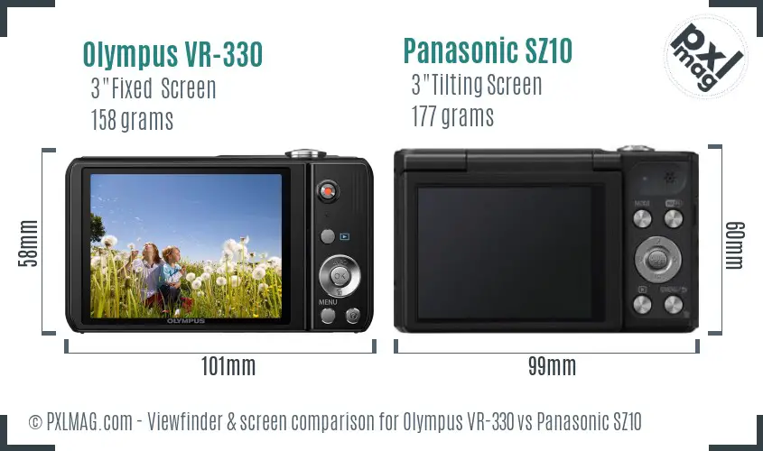 Olympus VR-330 vs Panasonic SZ10 Screen and Viewfinder comparison