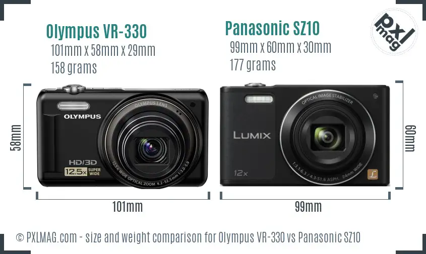 Olympus VR-330 vs Panasonic SZ10 size comparison