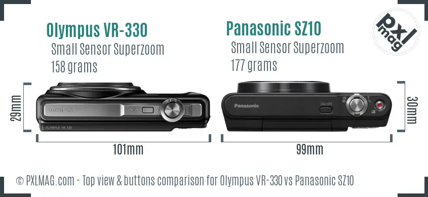 Olympus VR-330 vs Panasonic SZ10 top view buttons comparison