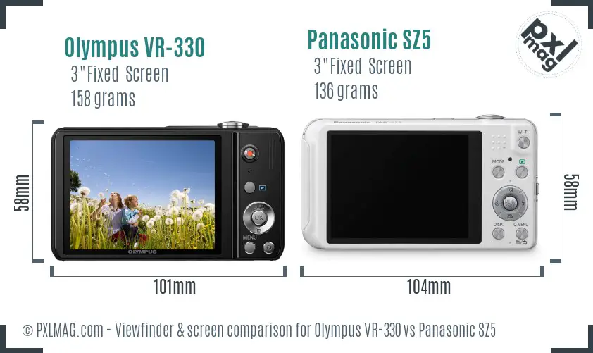 Olympus VR-330 vs Panasonic SZ5 Screen and Viewfinder comparison