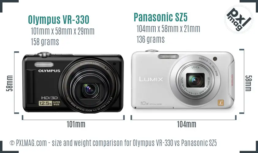 Olympus VR-330 vs Panasonic SZ5 size comparison