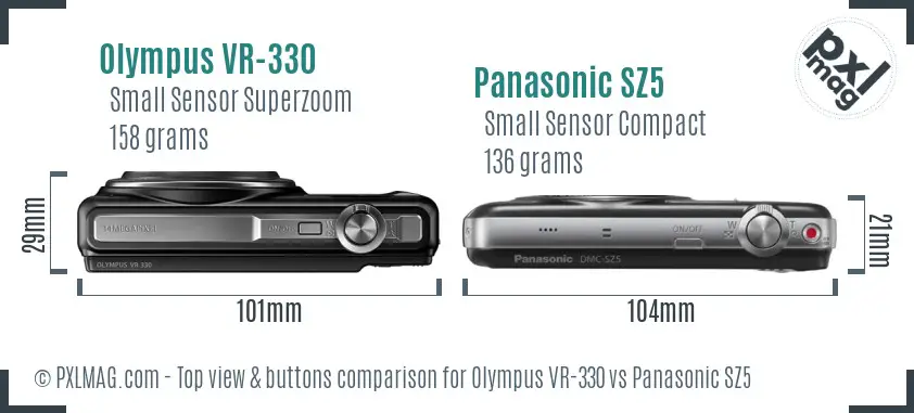 Olympus VR-330 vs Panasonic SZ5 top view buttons comparison