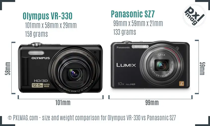 Olympus VR-330 vs Panasonic SZ7 size comparison