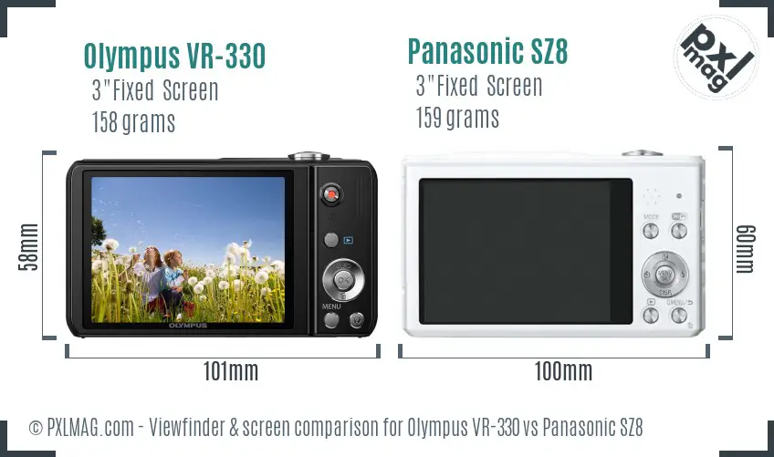 Olympus VR-330 vs Panasonic SZ8 Screen and Viewfinder comparison