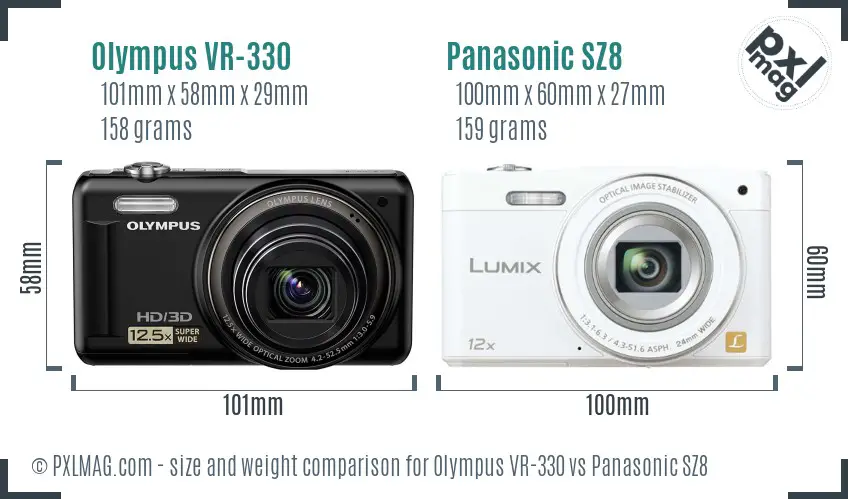 Olympus VR-330 vs Panasonic SZ8 size comparison