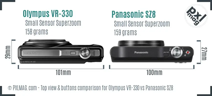 Olympus VR-330 vs Panasonic SZ8 top view buttons comparison