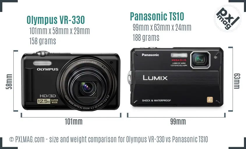 Olympus VR-330 vs Panasonic TS10 size comparison
