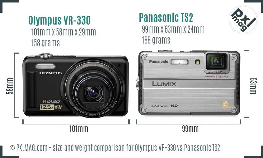 Olympus VR-330 vs Panasonic TS2 size comparison