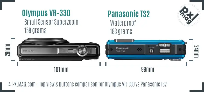 Olympus VR-330 vs Panasonic TS2 top view buttons comparison