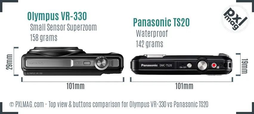Olympus VR-330 vs Panasonic TS20 top view buttons comparison Olympus VR-330 vs Panasonic TS20 top view buttons comparison