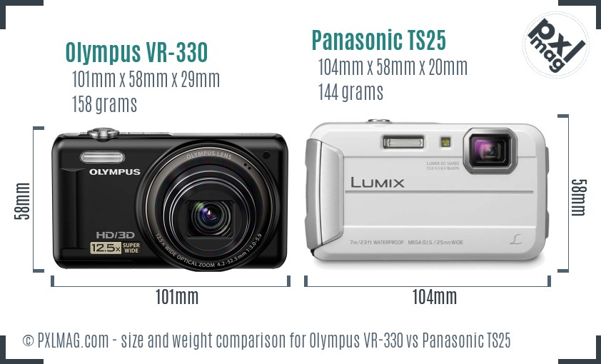 Olympus VR-330 vs Panasonic TS25 size comparison