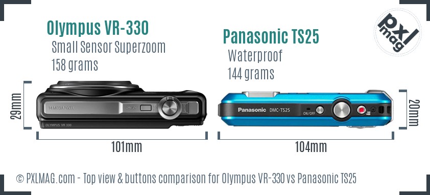 Olympus VR-330 vs Panasonic TS25 top view buttons comparison