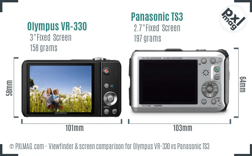 Olympus VR-330 vs Panasonic TS3 Screen and Viewfinder comparison