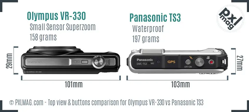 Olympus VR-330 vs Panasonic TS3 top view buttons comparison