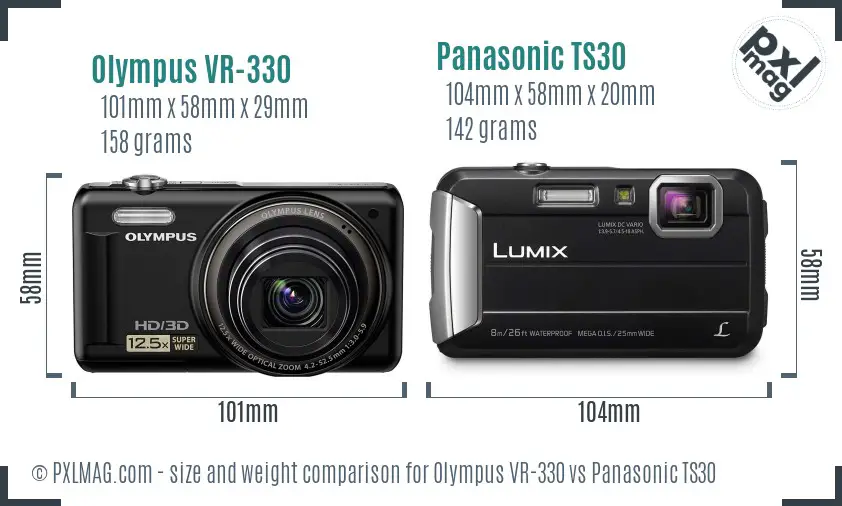 Olympus VR-330 vs Panasonic TS30 size comparison