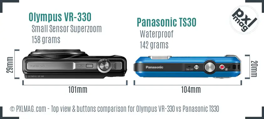 Olympus VR-330 vs Panasonic TS30 top view buttons comparison
