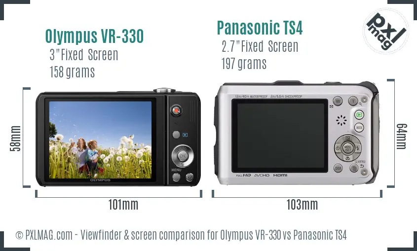 Olympus VR-330 vs Panasonic TS4 Screen and Viewfinder comparison