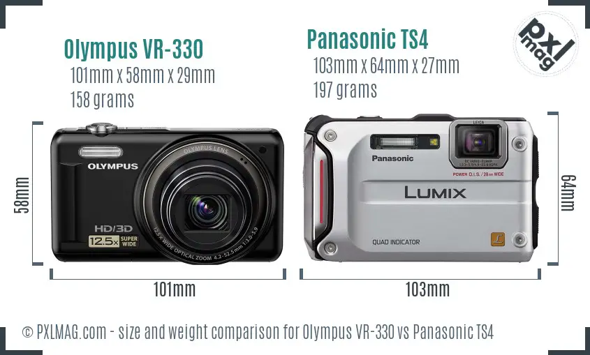 Olympus VR-330 vs Panasonic TS4 size comparison