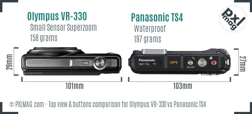 Olympus VR-330 vs Panasonic TS4 top view buttons comparison