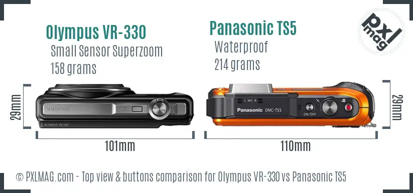 Olympus VR-330 vs Panasonic TS5 top view buttons comparison