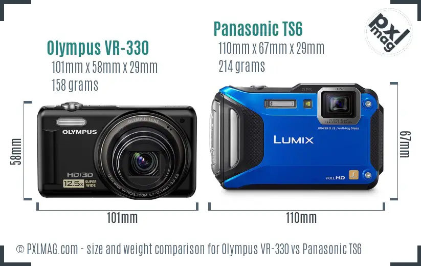 Olympus VR-330 vs Panasonic TS6 size comparison