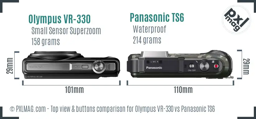 Olympus VR-330 vs Panasonic TS6 top view buttons comparison