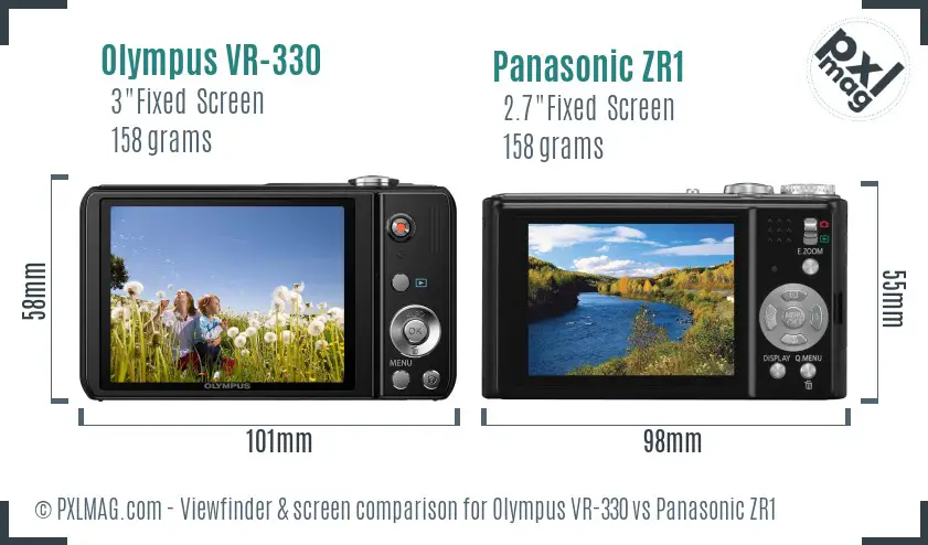 Olympus VR-330 vs Panasonic ZR1 Screen and Viewfinder comparison