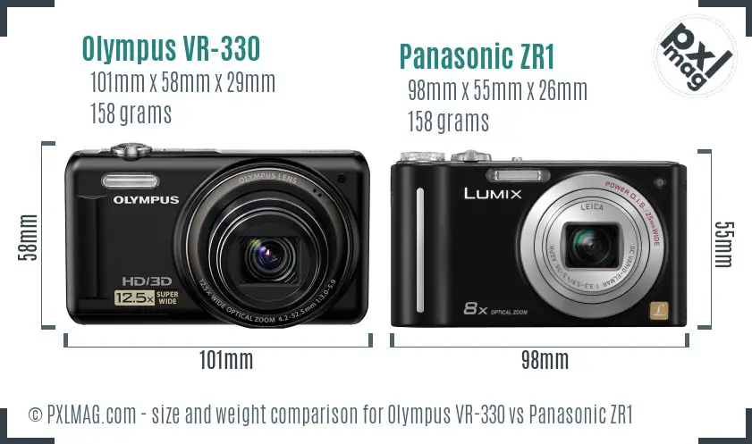 Olympus VR-330 vs Panasonic ZR1 size comparison