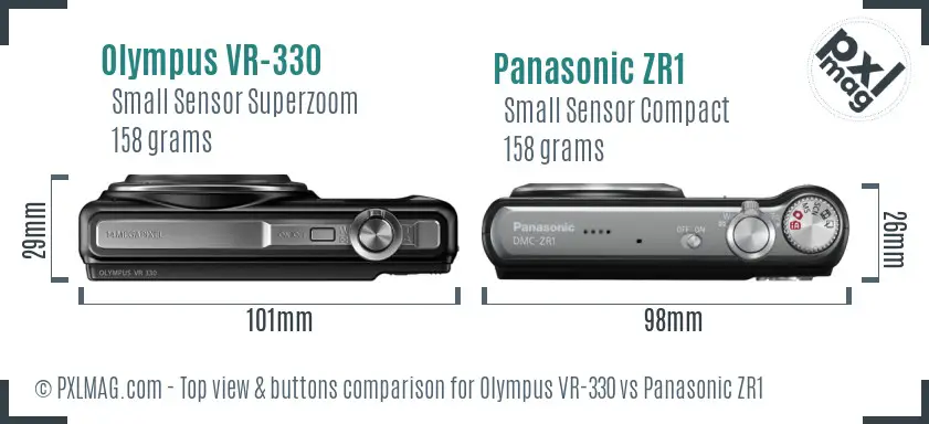Olympus VR-330 vs Panasonic ZR1 top view buttons comparison