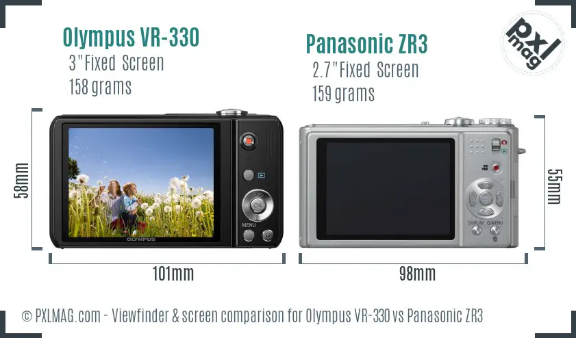 Olympus VR-330 vs Panasonic ZR3 Screen and Viewfinder comparison