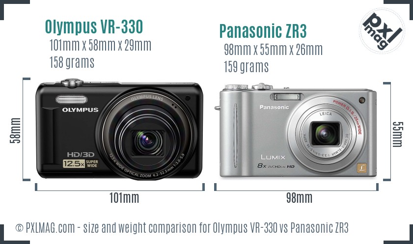 Olympus VR-330 vs Panasonic ZR3 size comparison