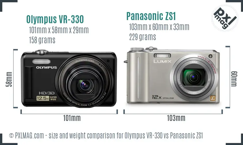 Olympus VR-330 vs Panasonic ZS1 size comparison