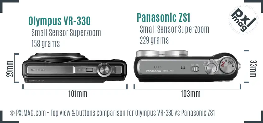 Olympus VR-330 vs Panasonic ZS1 top view buttons comparison