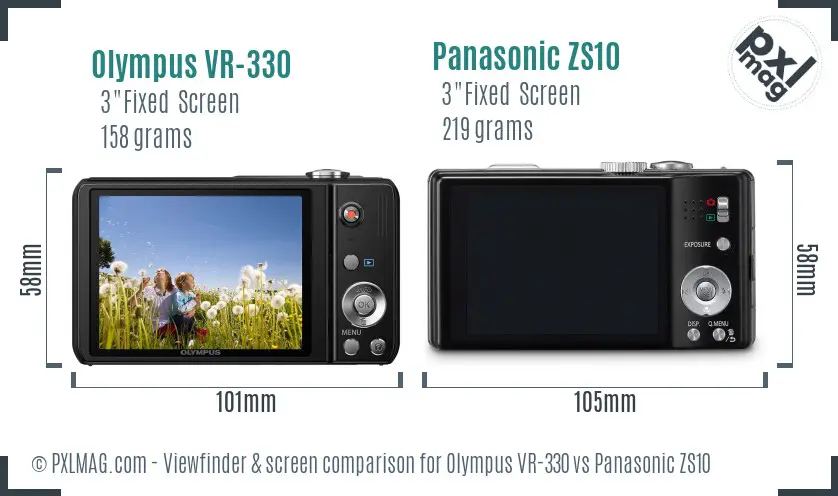 Olympus VR-330 vs Panasonic ZS10 Screen and Viewfinder comparison
