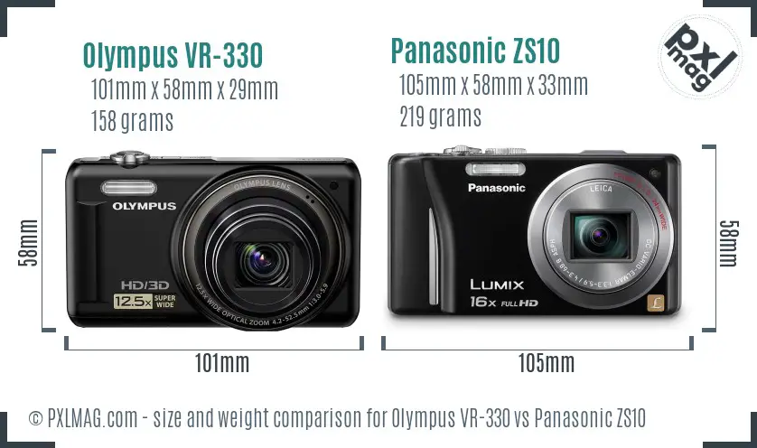 Olympus VR-330 vs Panasonic ZS10 size comparison