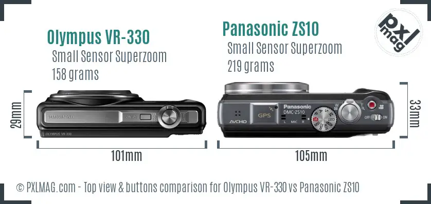 Olympus VR-330 vs Panasonic ZS10 top view buttons comparison