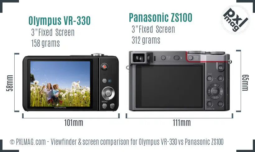 Olympus VR-330 vs Panasonic ZS100 Screen and Viewfinder comparison