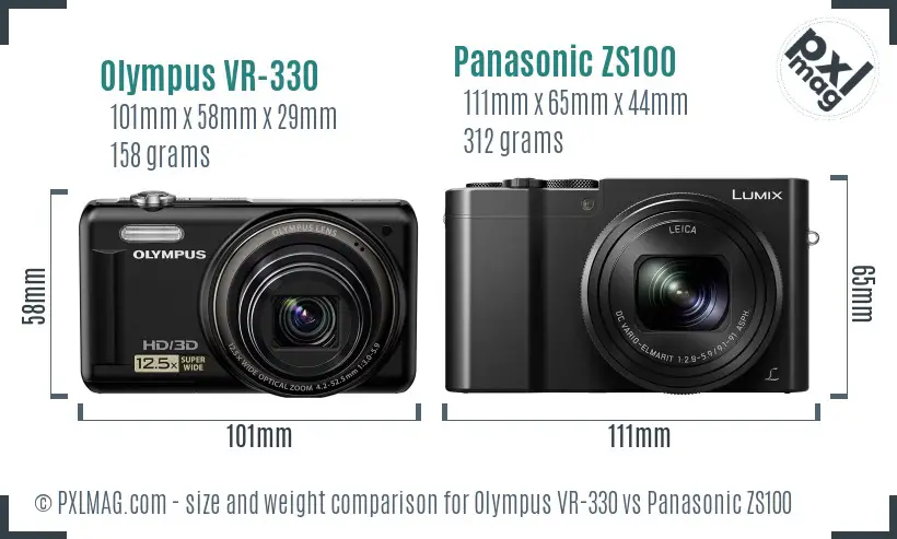 Olympus VR-330 vs Panasonic ZS100 size comparison