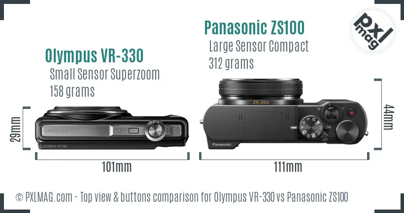 Olympus VR-330 vs Panasonic ZS100 top view buttons comparison
