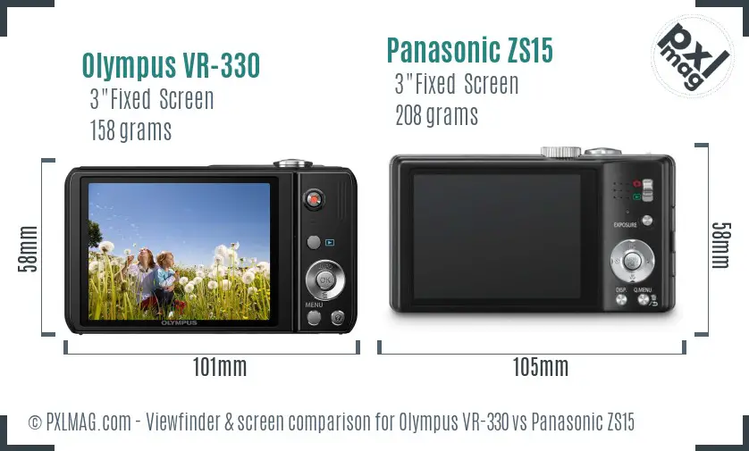 Olympus VR-330 vs Panasonic ZS15 Screen and Viewfinder comparison