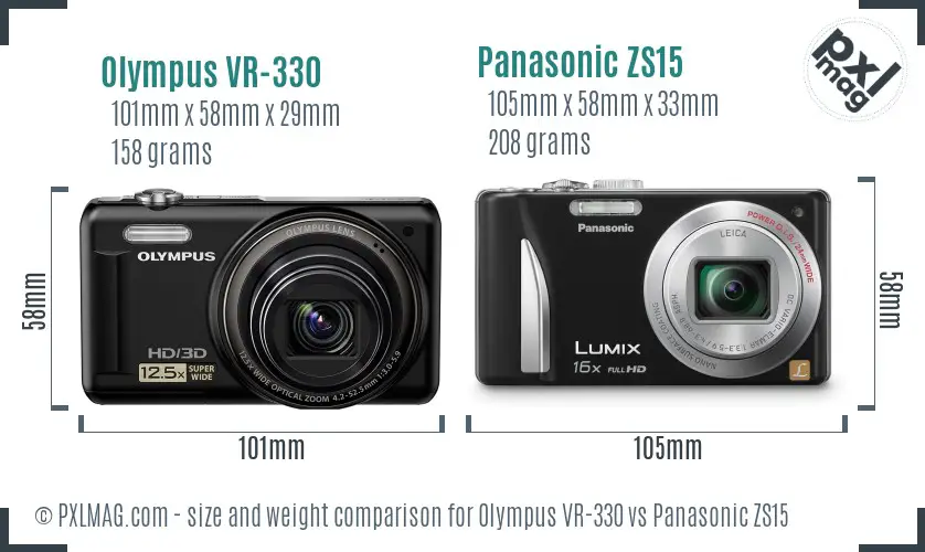 Olympus VR-330 vs Panasonic ZS15 size comparison